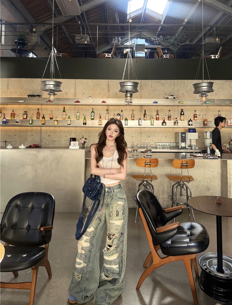 Low-waist loose spicegirl tops sexy slim jeans for women