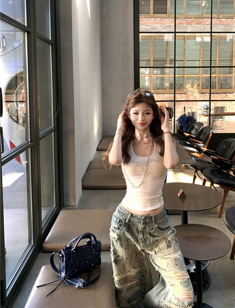 Low-waist loose spicegirl tops sexy slim jeans for women