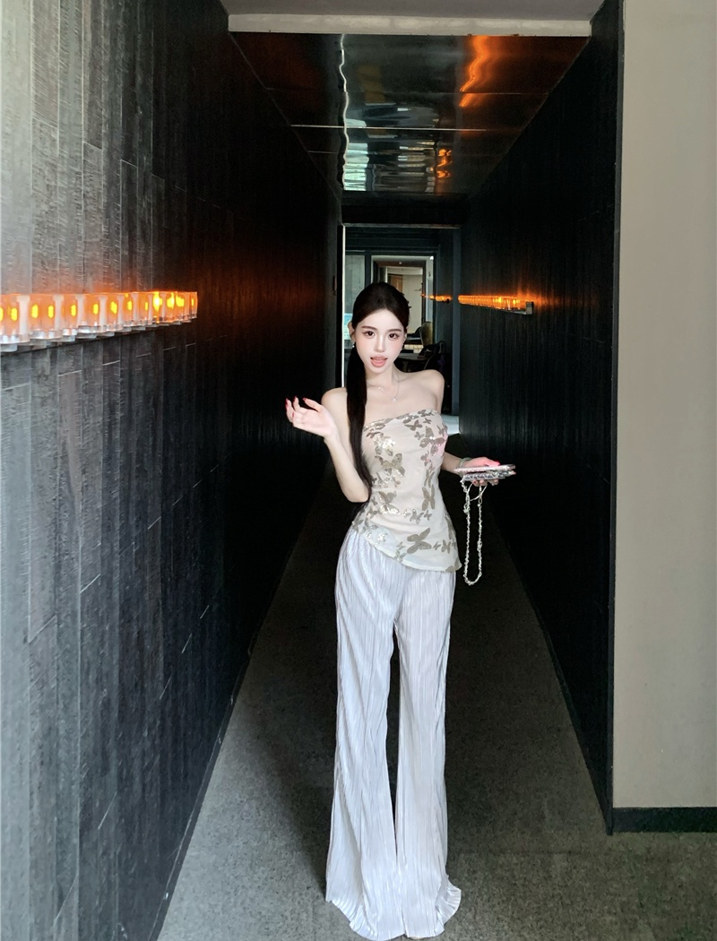 Sequins strapless drape pants romantic enticement vest a set