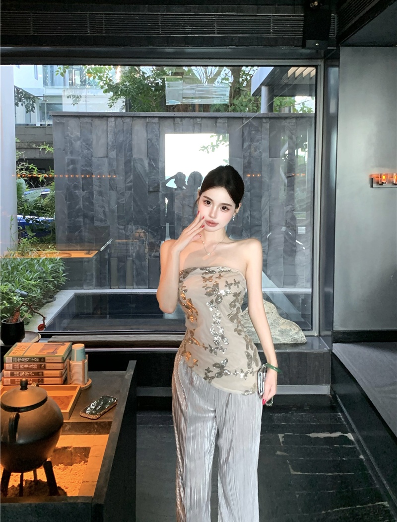 Sequins strapless drape pants romantic enticement vest a set
