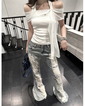 Washed retro jeans sleeveless short pants for women