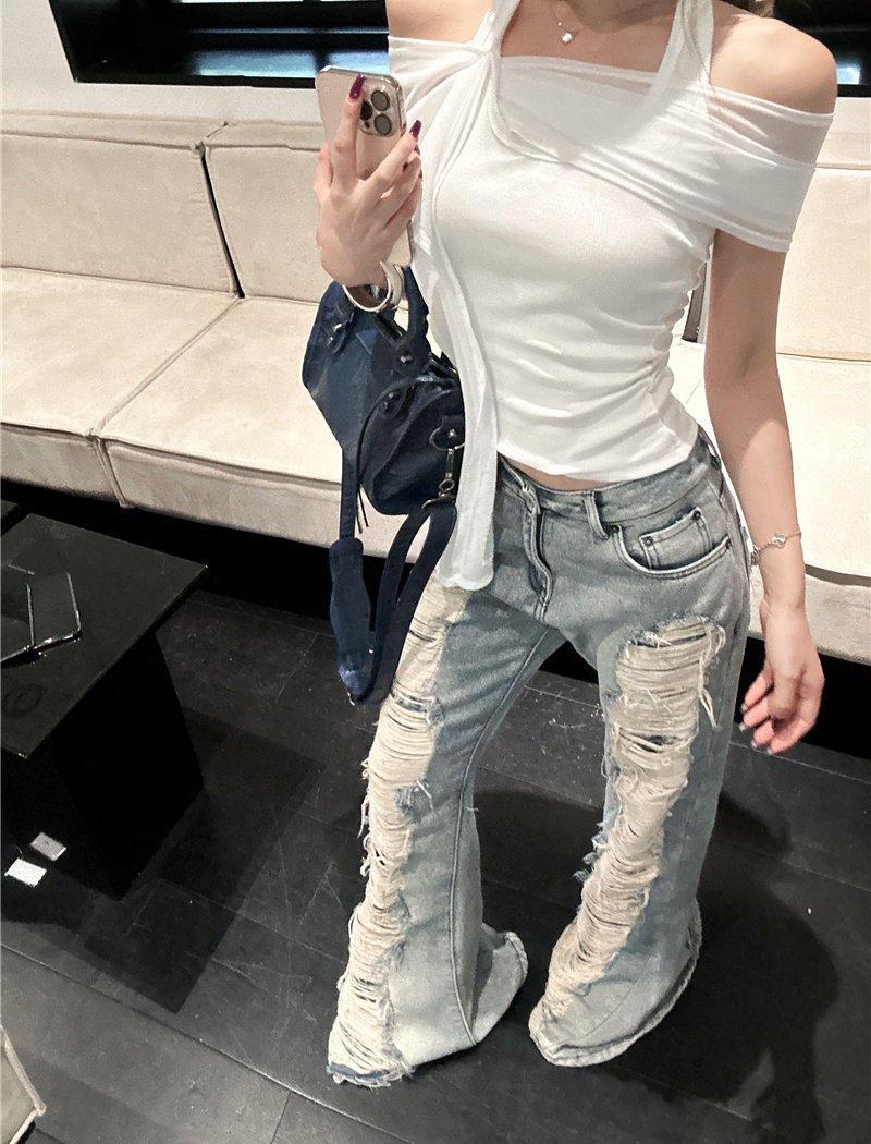 Washed retro jeans sleeveless short pants for women