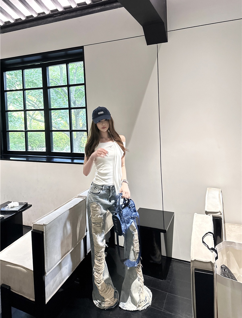 Washed retro jeans sleeveless short pants for women