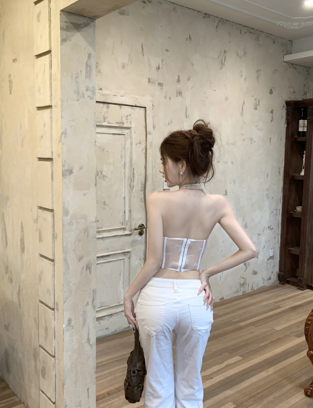 Sleeveless short lace enticement retro temperament tops