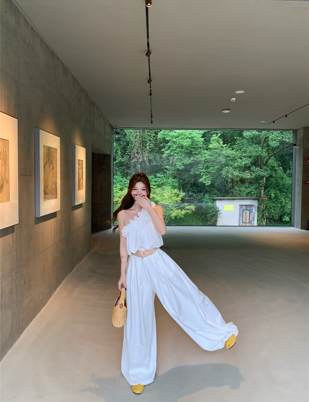 Lantern long pants wide leg pants a set for women