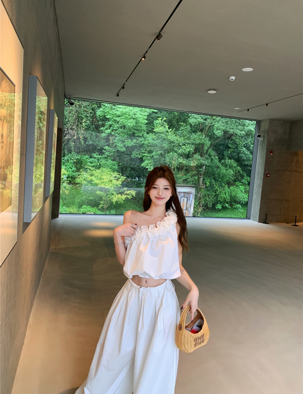 Lantern long pants wide leg pants a set for women