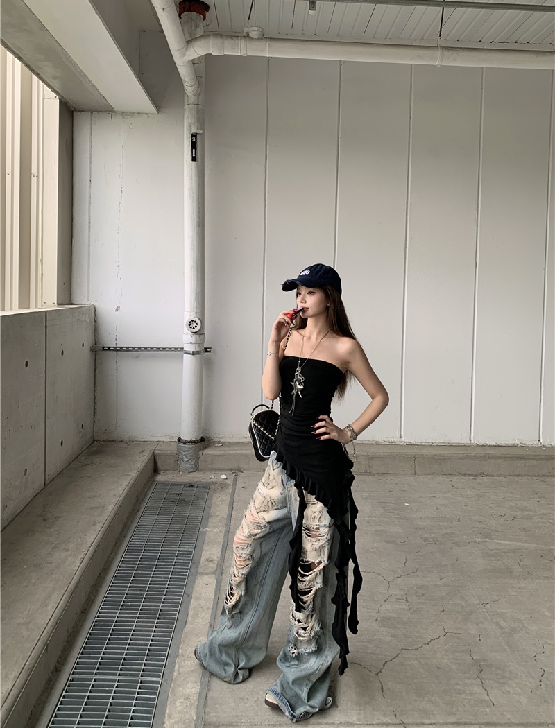 Irregular spicegirl tops loose jeans a set for women