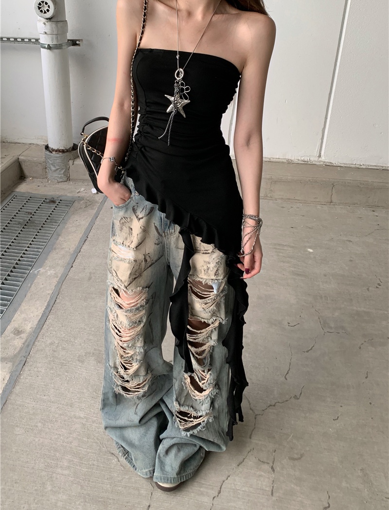 Irregular spicegirl tops loose jeans a set for women