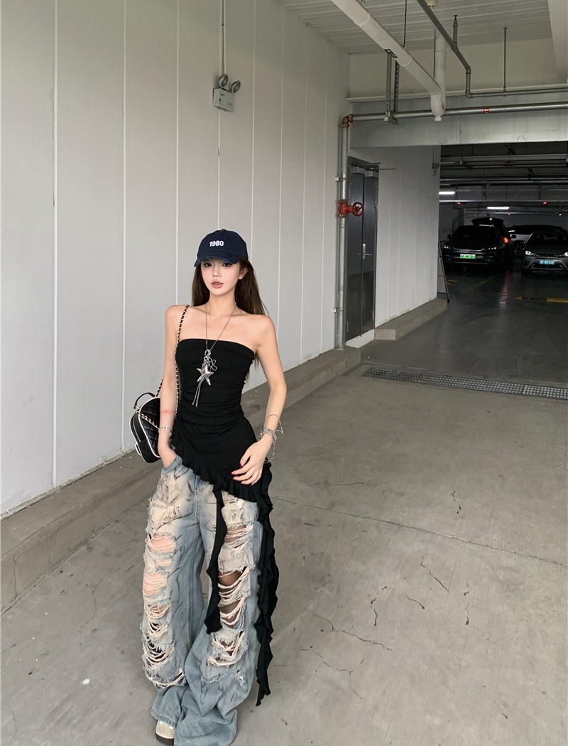 Irregular spicegirl tops loose jeans a set for women
