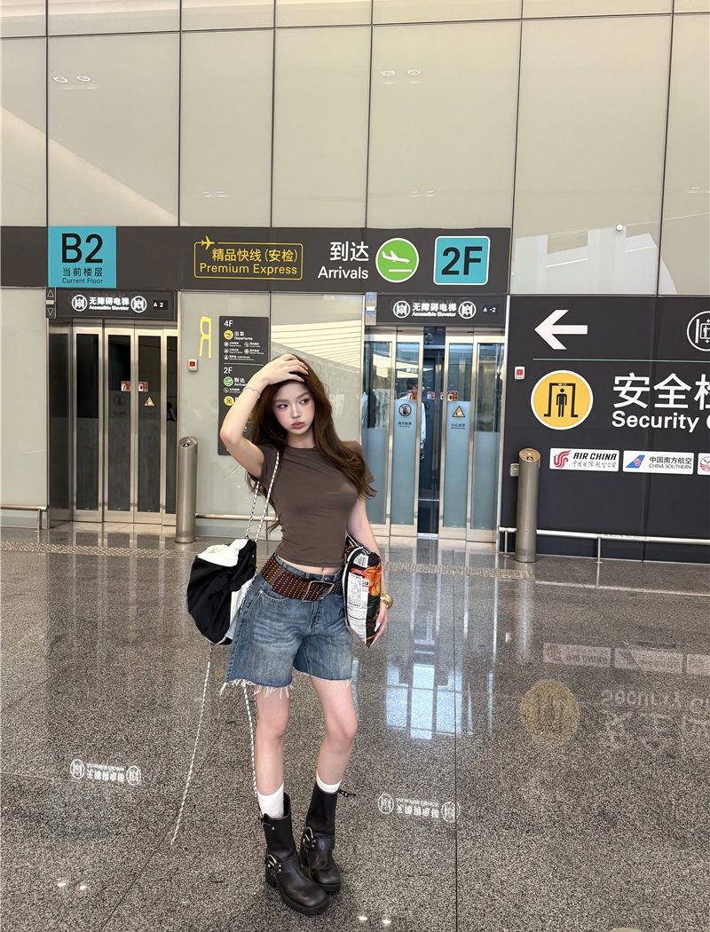 Short sleeve low-waist short jeans American style five pants