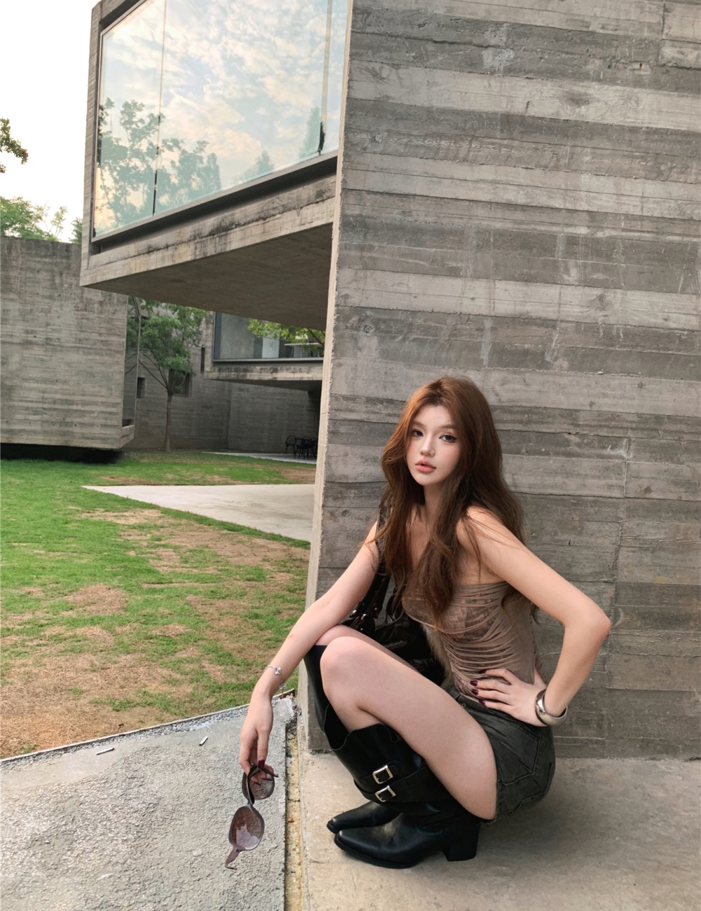 Gauze shorts leather short pants for women