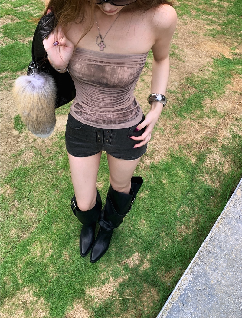 Gauze shorts leather short pants for women