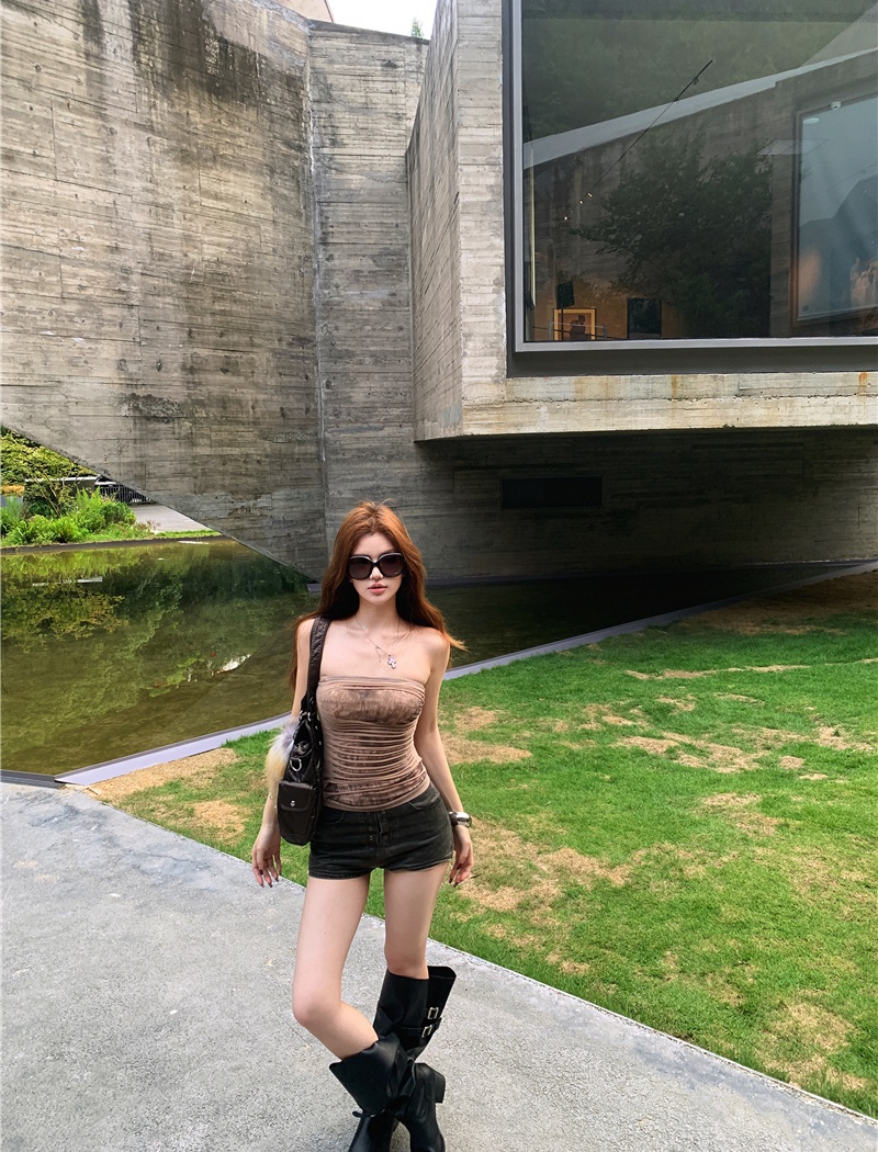 Gauze shorts leather short pants for women