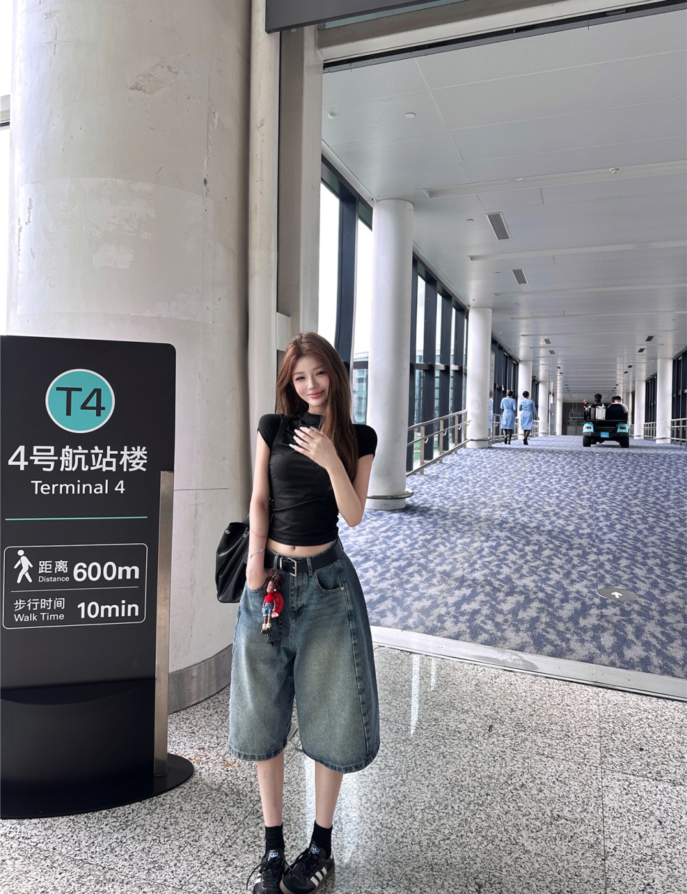 High waist short T-shirt loose short sleeve jeans for women