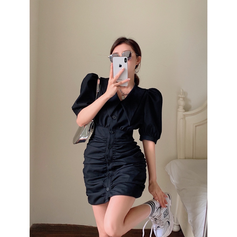 Pinched waist sexy dress fold shirt for women