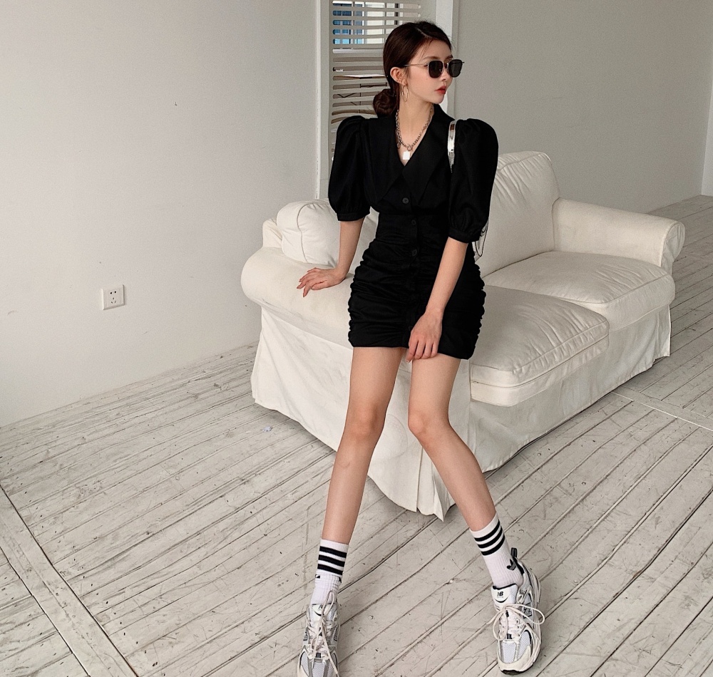 Pinched waist sexy dress fold shirt for women