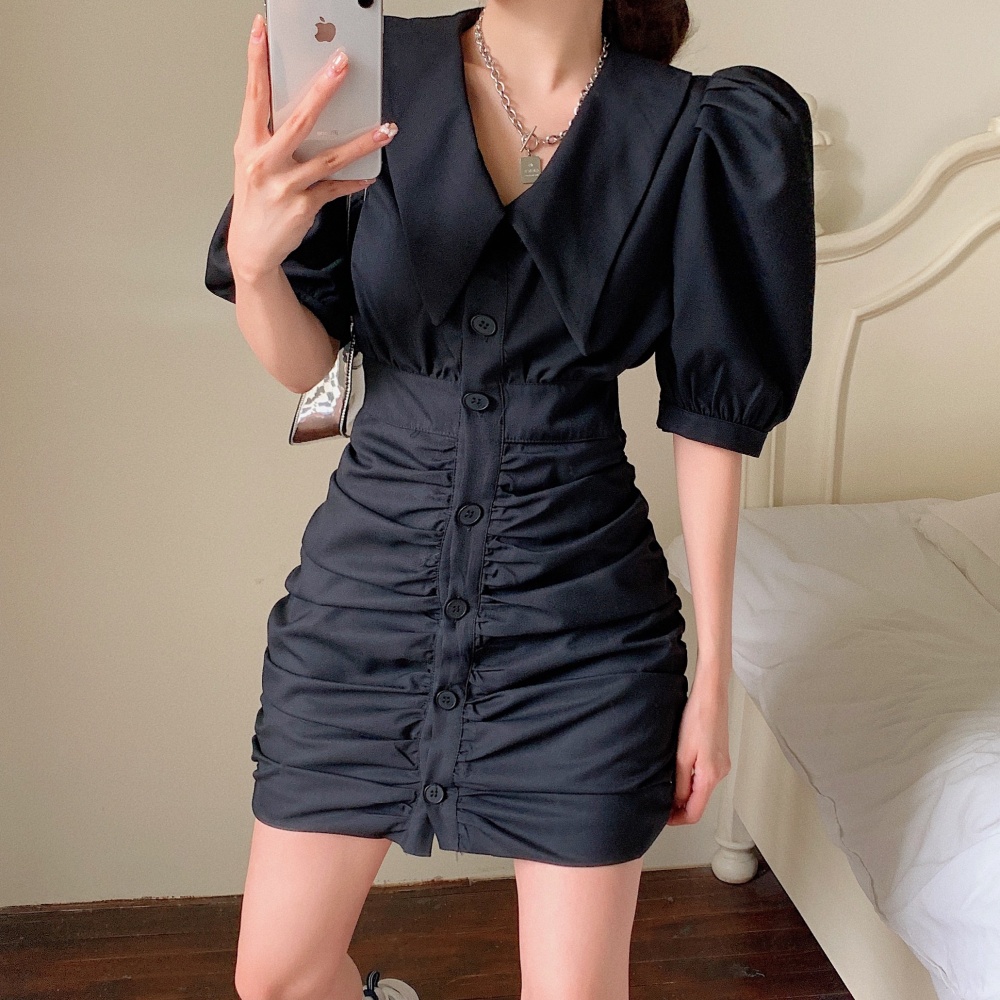 Pinched waist sexy dress fold shirt for women