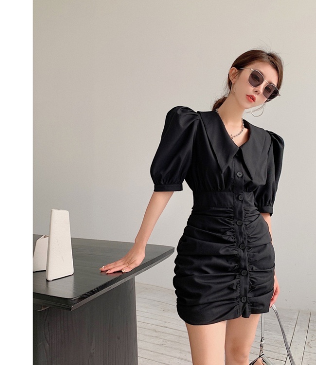 Pinched waist sexy dress fold shirt for women