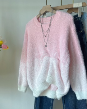 Pullover mink velvet gradient mohair sweater for women