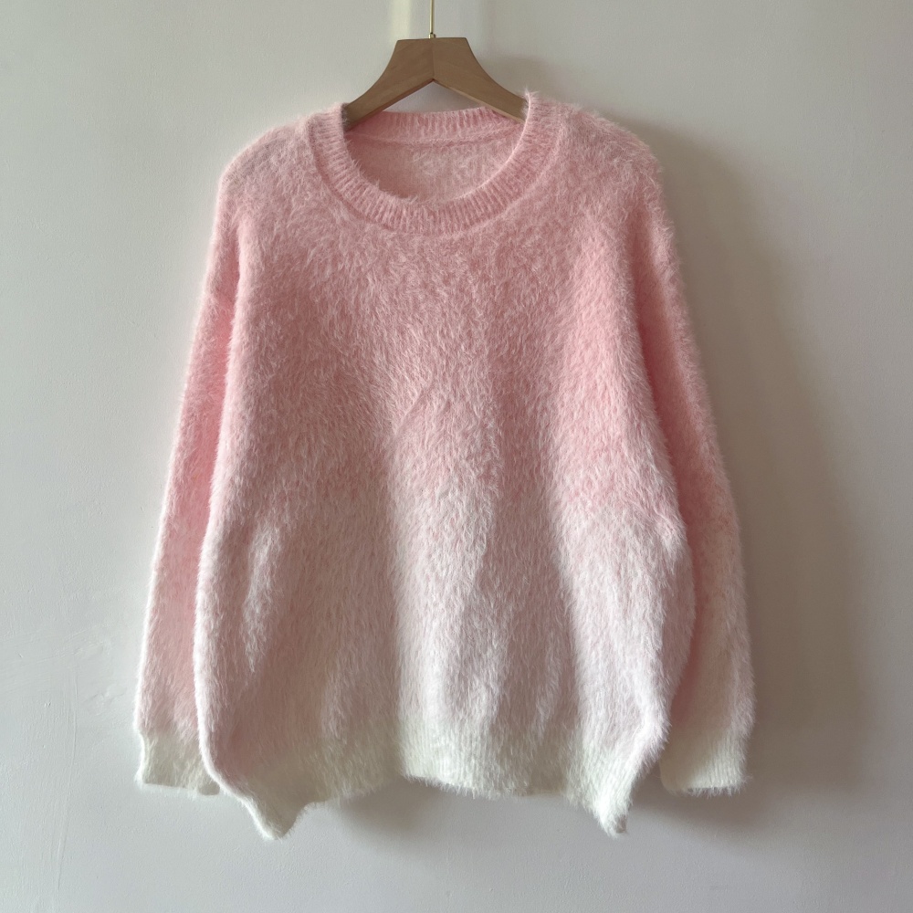 Pullover mink velvet gradient mohair sweater for women