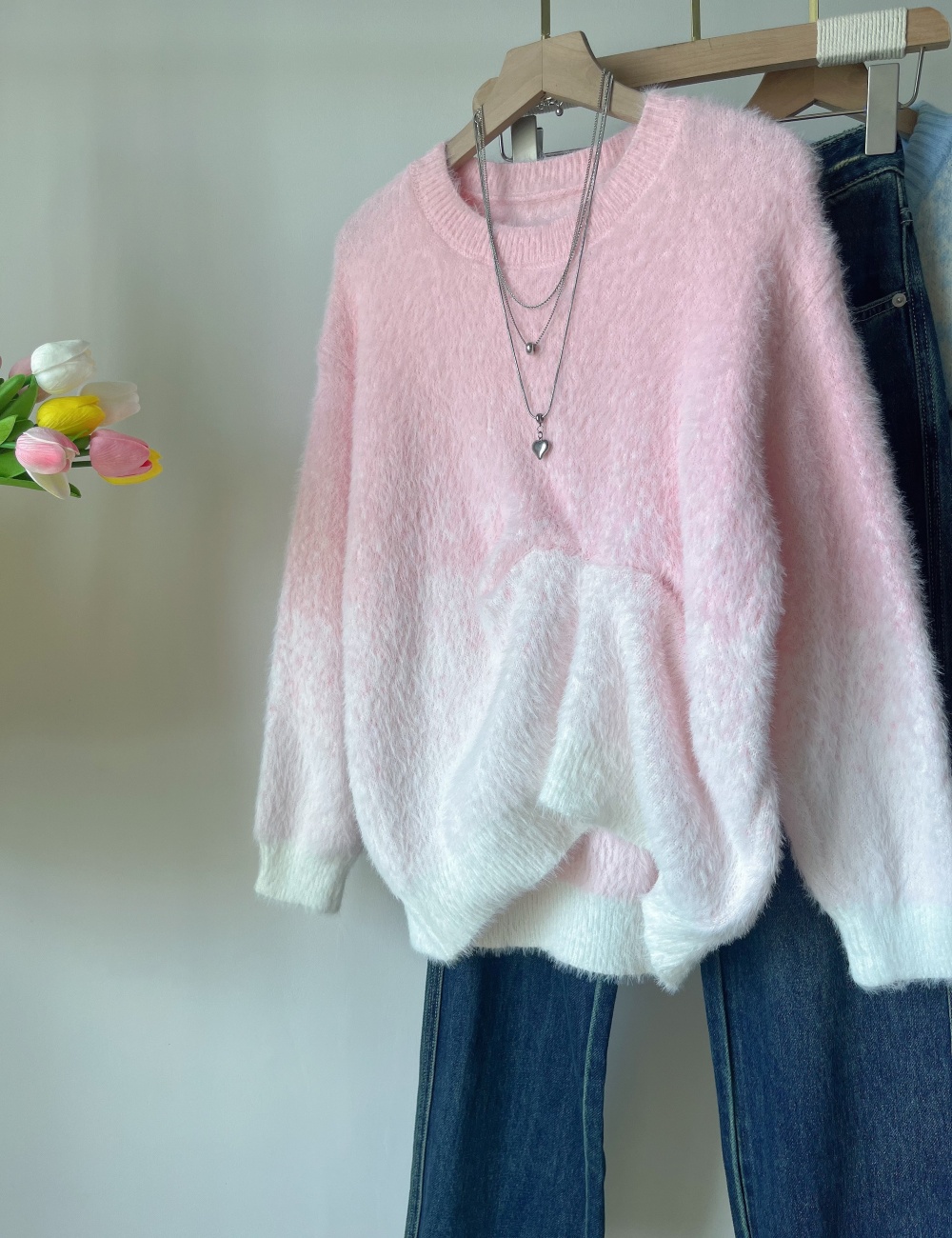 Pullover mink velvet gradient mohair sweater for women