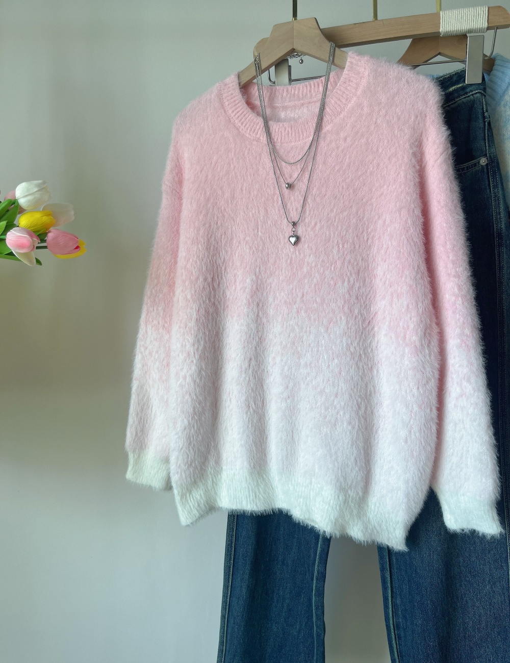 Pullover mink velvet gradient mohair sweater for women
