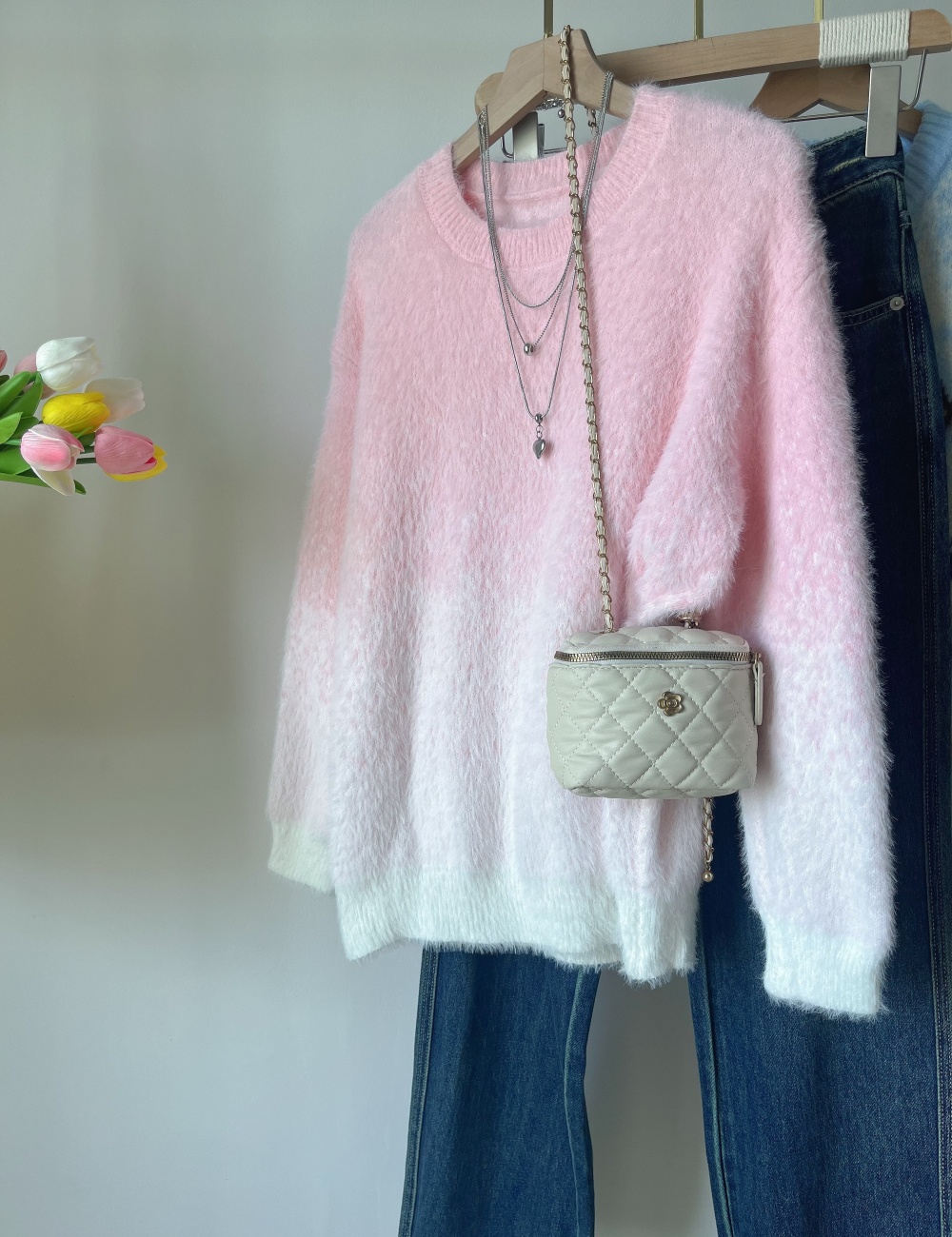 Pullover mink velvet gradient mohair sweater for women