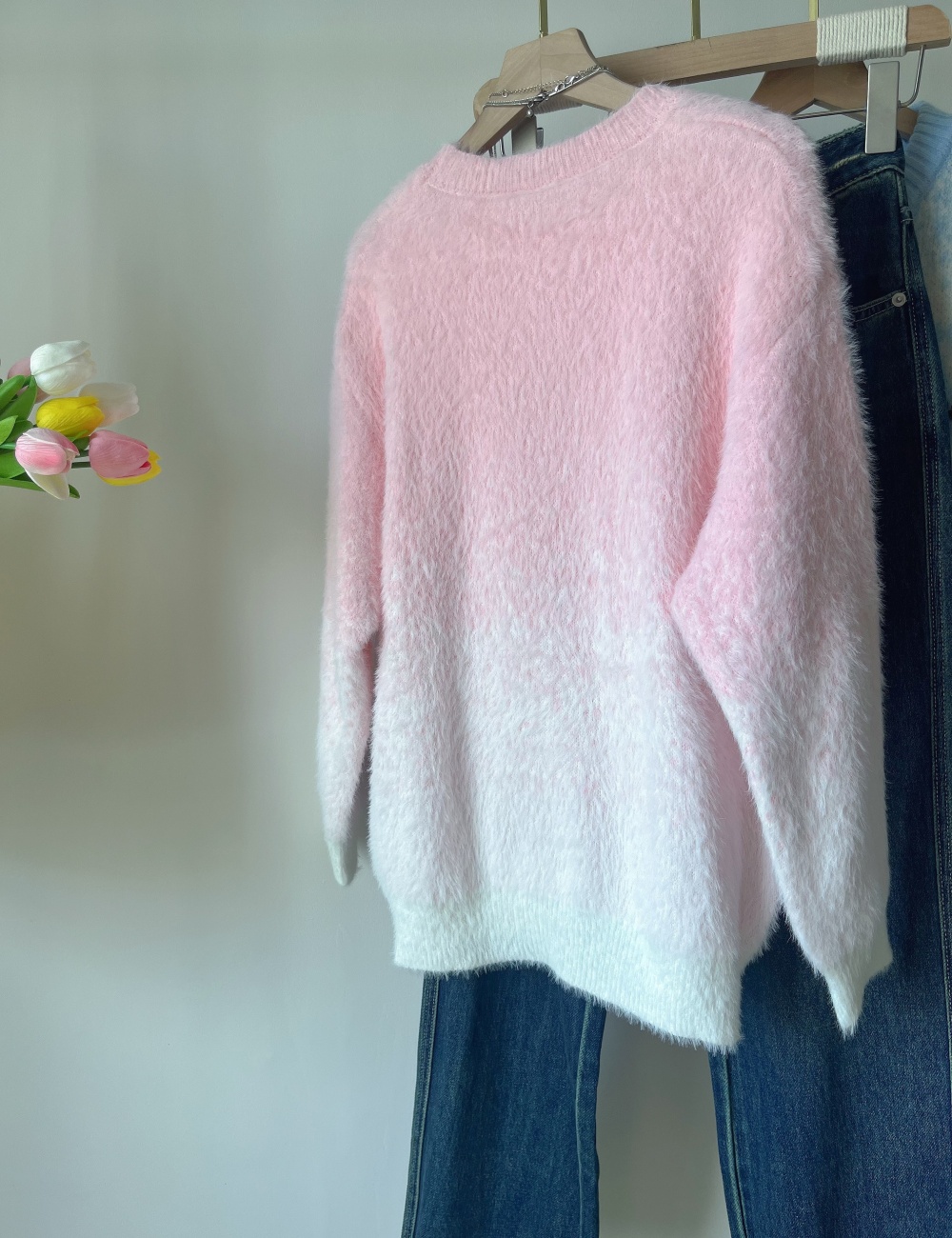 Pullover mink velvet gradient mohair sweater for women
