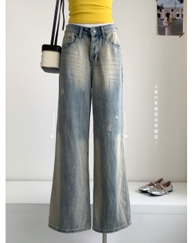 Retro straight jeans cotton long pants for women