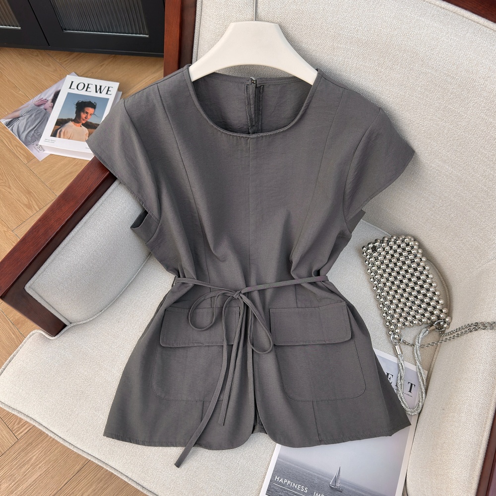 Niche unique tops sleeveless pinched waist shirt for women