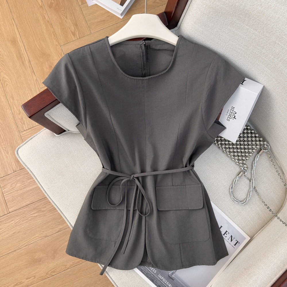 Niche unique tops sleeveless pinched waist shirt for women