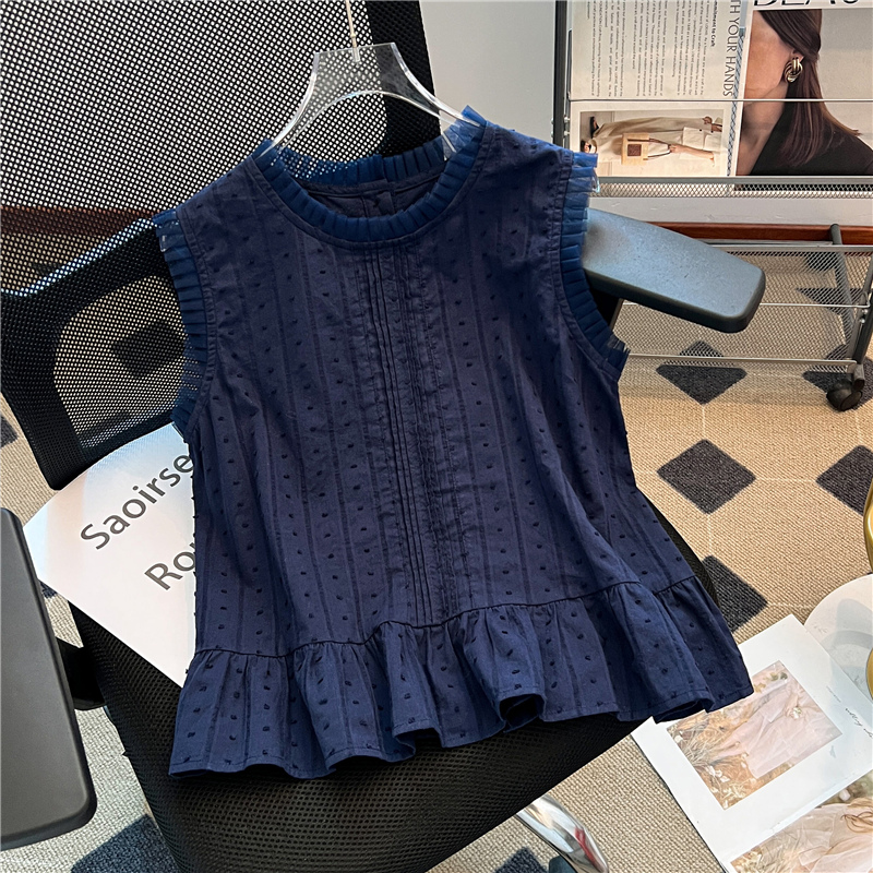 Lace collar small shirt sleeveless shirt for women