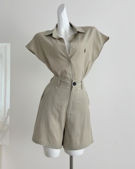 Flax Korean style shorts cotton linen shirt a set for women