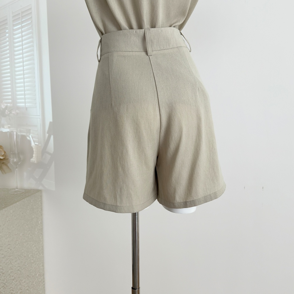 Flax Korean style shorts cotton linen shirt a set for women