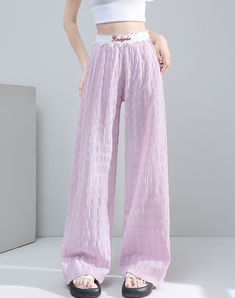 Drape loose wide leg pants lace casual pants for women