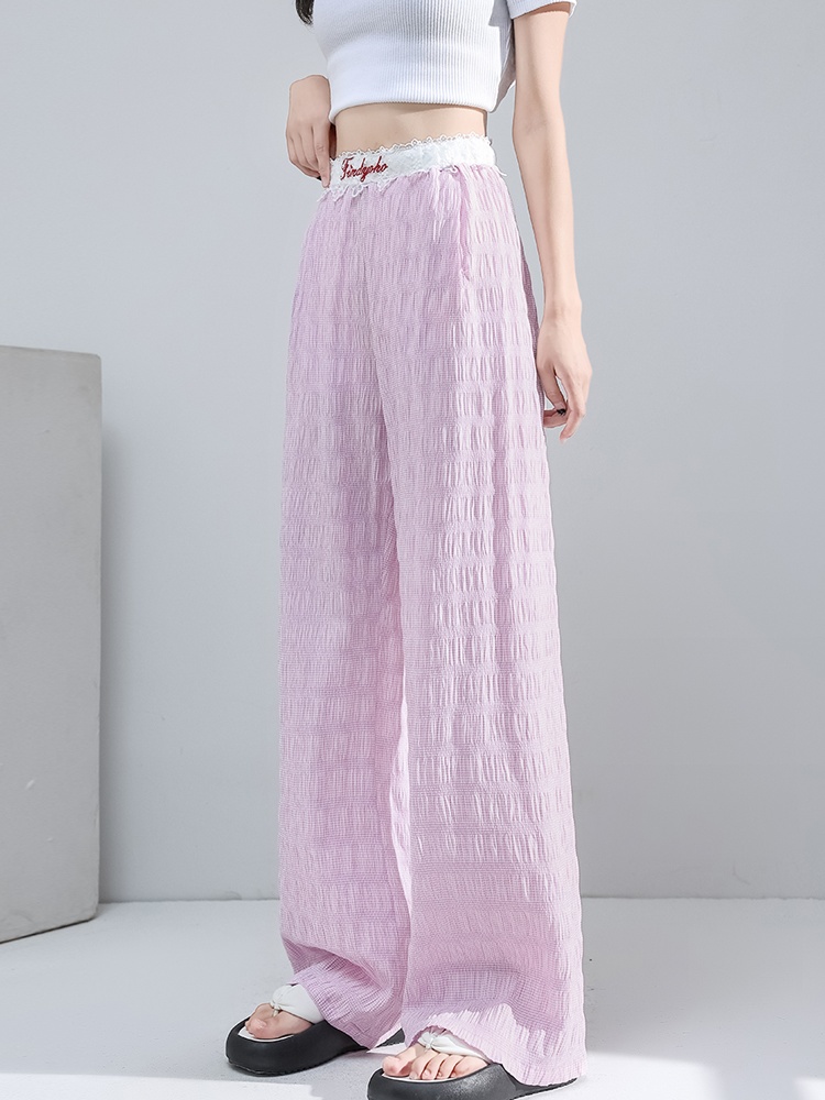 Drape loose wide leg pants lace casual pants for women