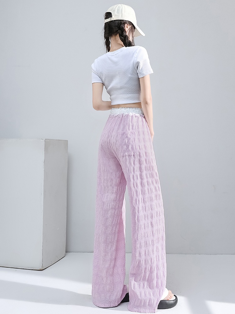 Drape loose wide leg pants lace casual pants for women