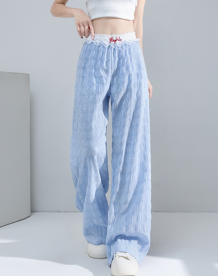 Drape loose wide leg pants lace casual pants for women