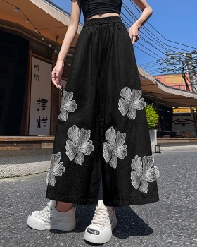Sweet wide leg pants flowers casual pants for women