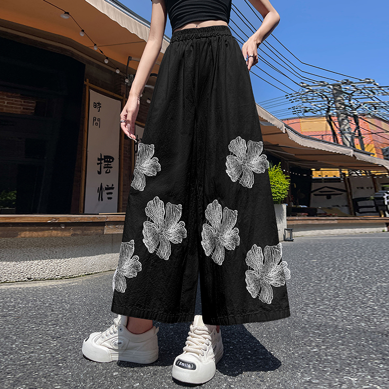 Sweet wide leg pants flowers casual pants for women