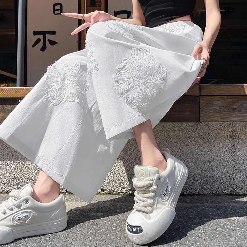 Sweet wide leg pants flowers casual pants for women