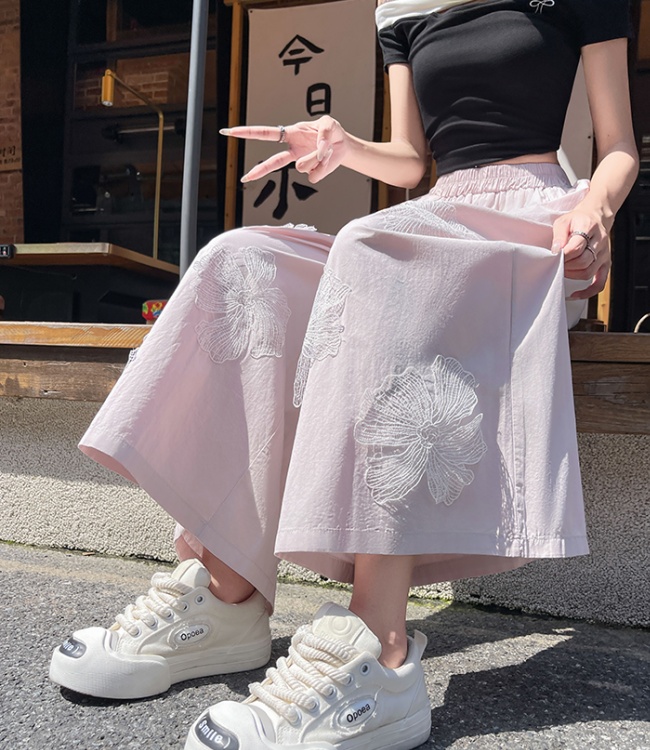 Sweet wide leg pants flowers casual pants for women