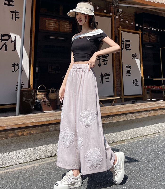 Sweet wide leg pants flowers casual pants for women