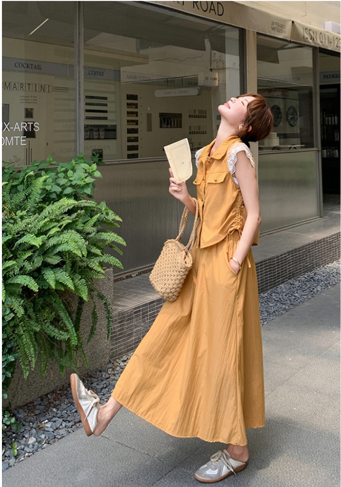 Sweet chanelstyle skirt orange shirt 2pcs set for women