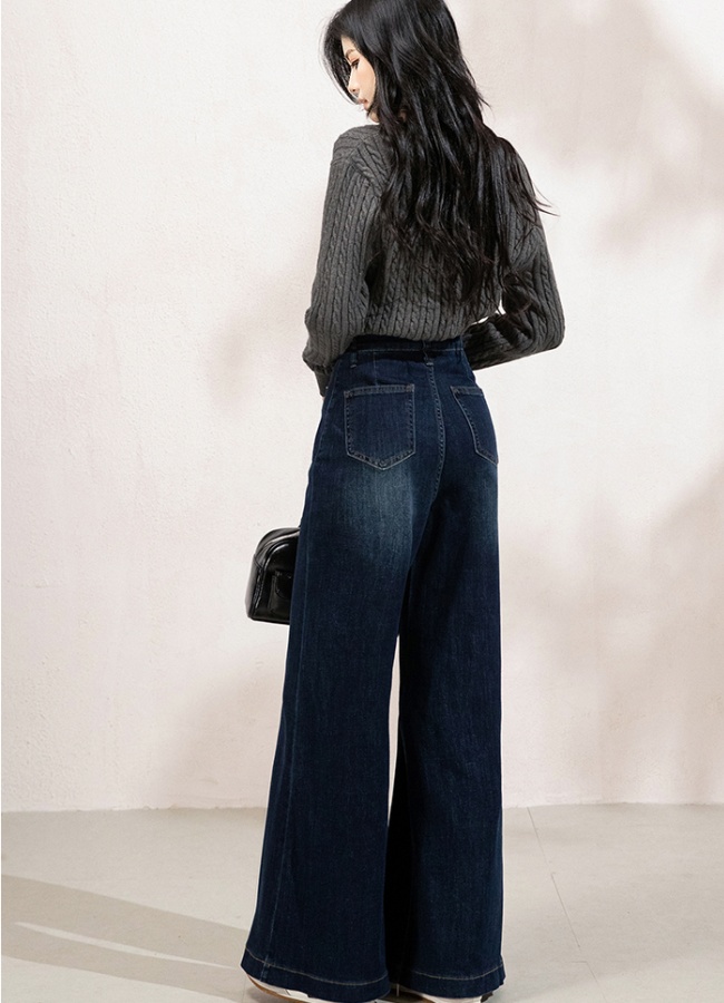 Nine tenths washed thin retro loose jeans for women