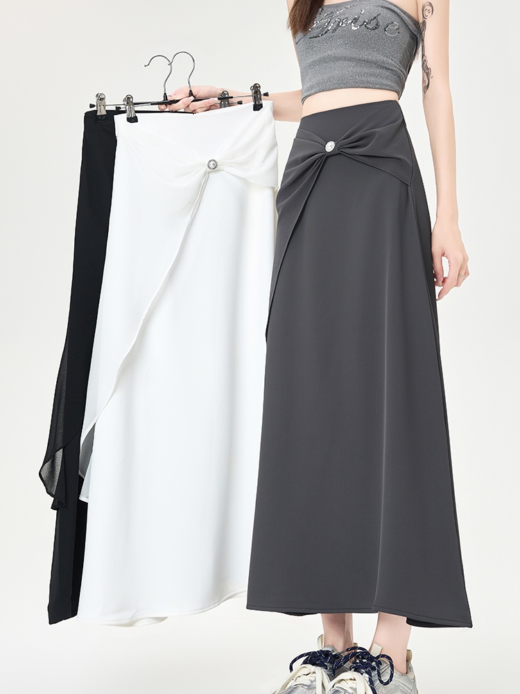 Drape chiffon high waist long skirt A-line splice slim skirt
