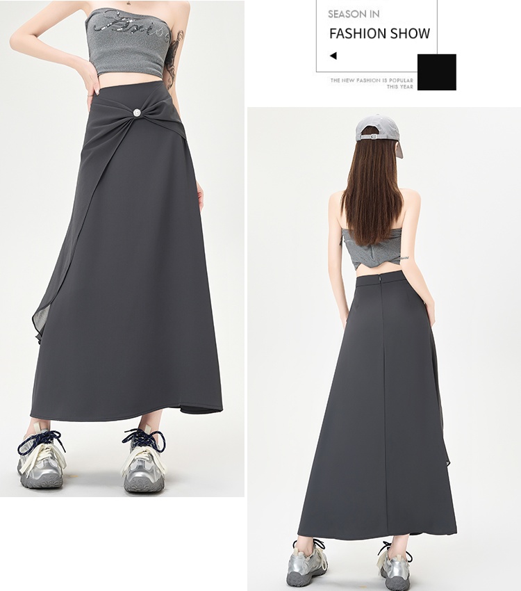 Drape chiffon high waist long skirt A-line splice slim skirt