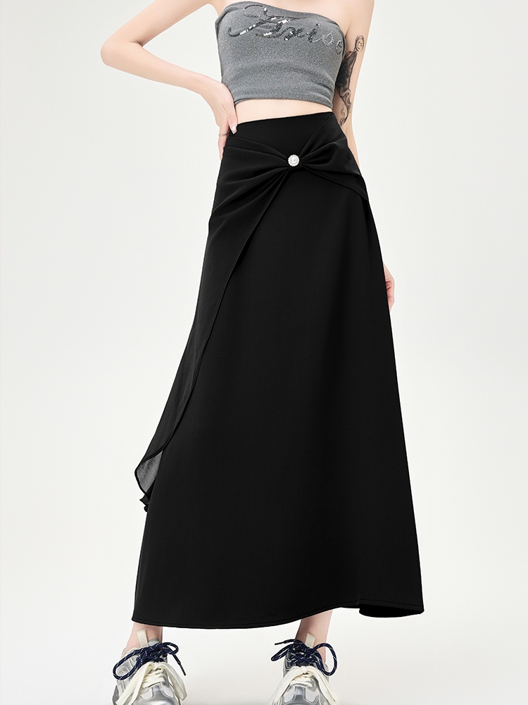 Drape chiffon high waist long skirt A-line splice slim skirt