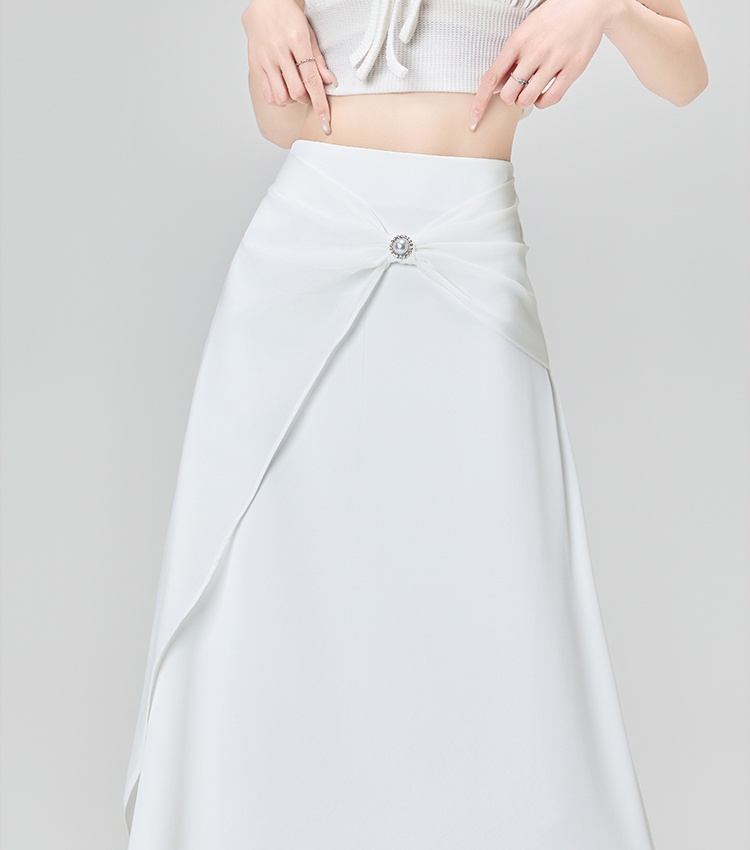 Drape chiffon high waist long skirt A-line splice slim skirt