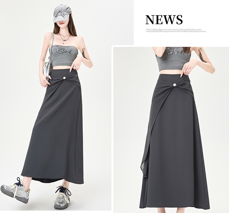 Drape chiffon high waist long skirt A-line splice slim skirt